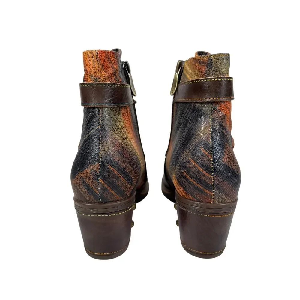 L'Artiste Spring Step Harmonic Boots Women 7.5-8 EU 38 Floral Plaid‎ Leather Zip